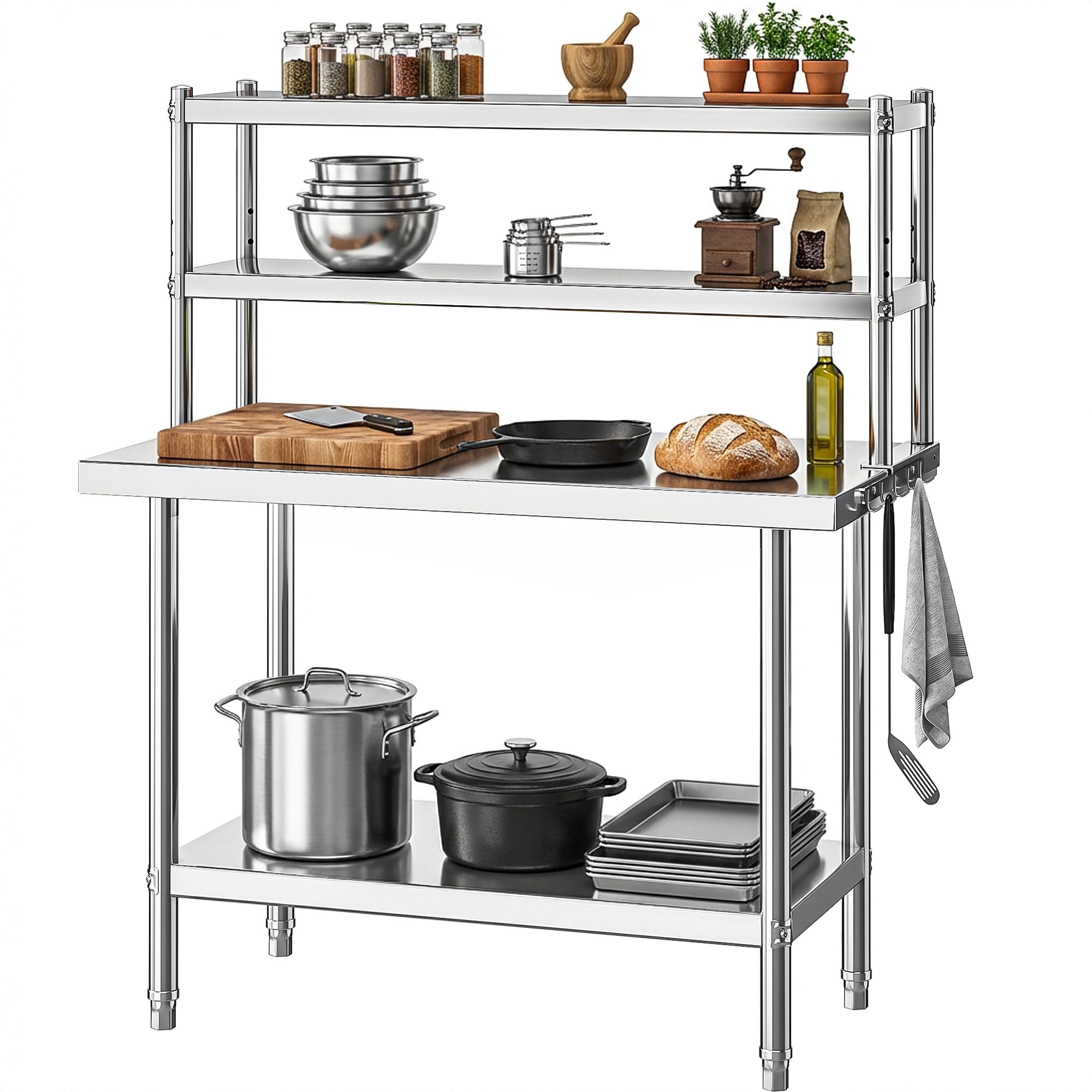 DWVO 36x24in Stainless Steel Table with Adjustable Overshelf