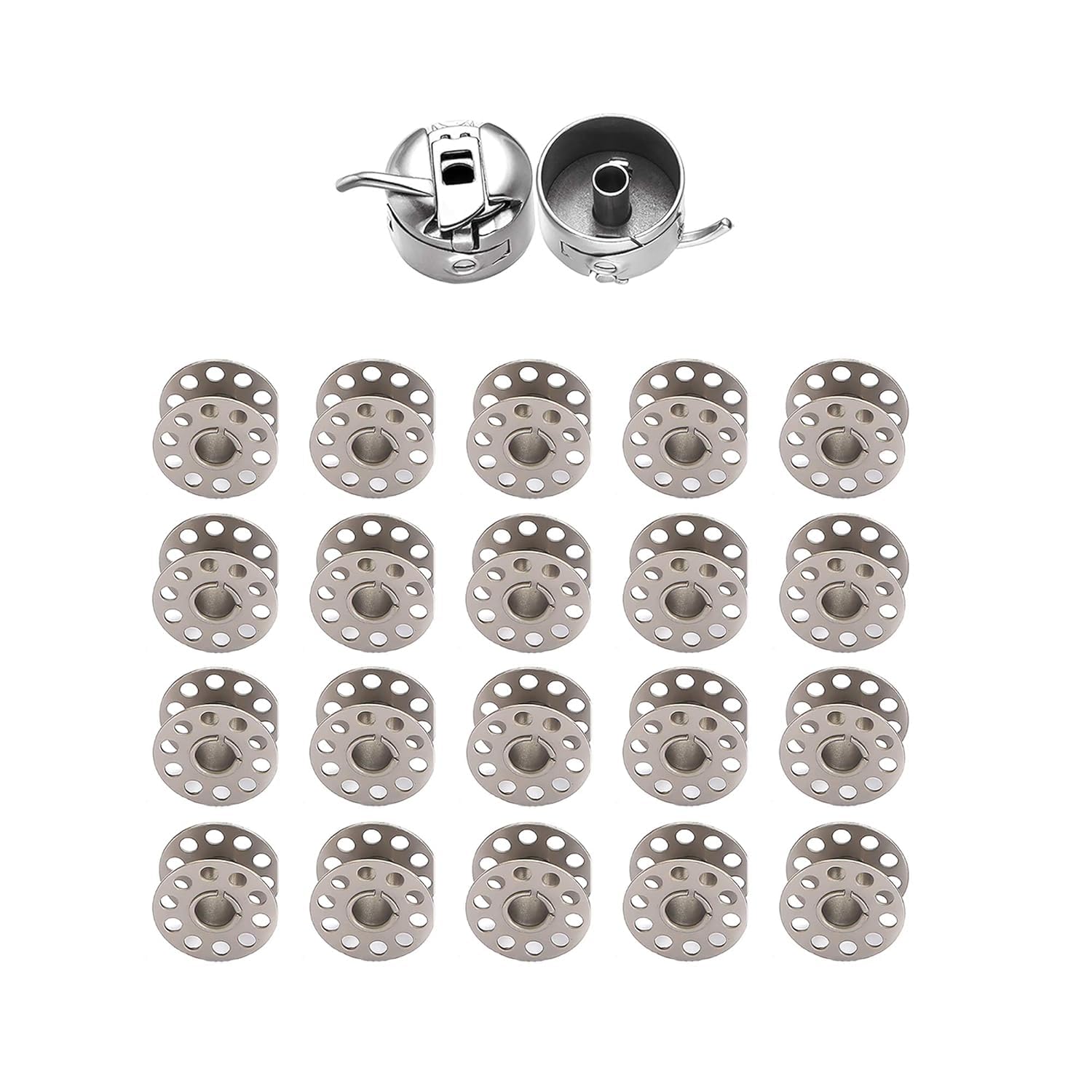 Premium Sewing Machine Metal Bobbins and Bobbin Case | for Home/Shop Singer/Usha/Sapna/Merit/Brother/Rajesh | Boutique and Tailoring Accessories (1 Bobbin Case + 20 Bobbins)