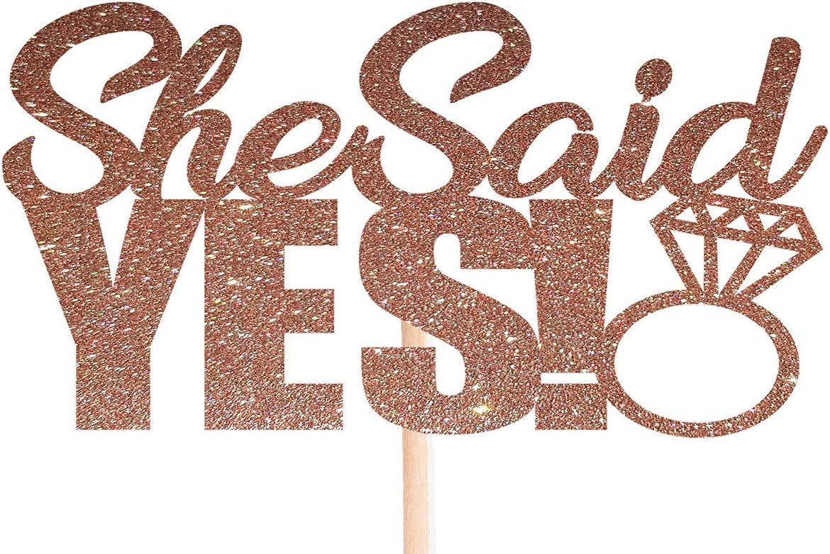 Cotton Candy Co SHE SAID YES Rose Gold Glitter Cake Topper Wedding Engagement Party Bridal Shower Toppers Cupcake