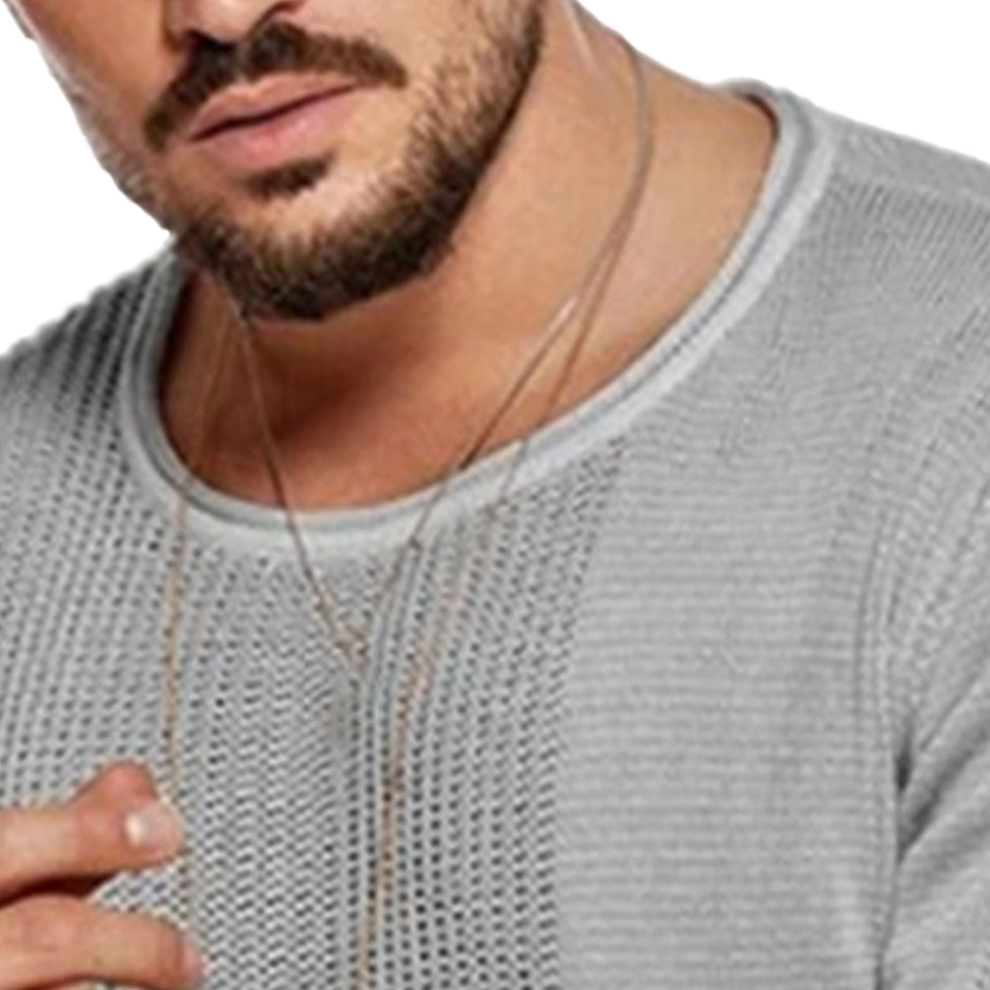 Men's Crew Neck Stretchy Hollow Sweater Solid Color Pullover Casual Tops Lightweight Soft Long Sleeves Sweatshirt (Medium,Light Gray 1)