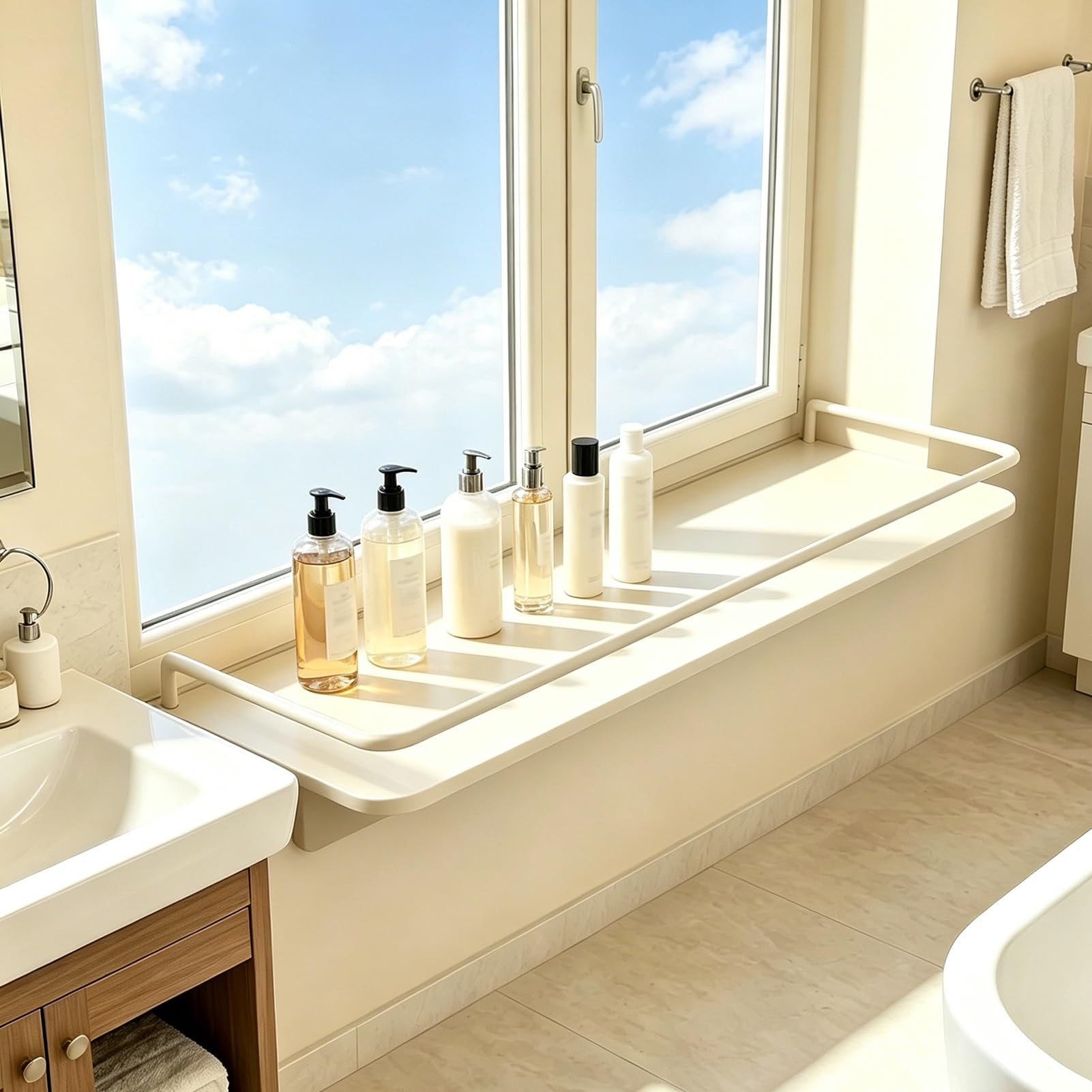 Fensterbank Verlängerung Verbreiterung für die Badezimmer-Fensterbank für Kosmetika, Ohne Bohren Ablageverbreiterung, Fensterbank-Erweiterung mit Absturzsicherung(White,40x15cm (15 3/4"x5 7/8"))