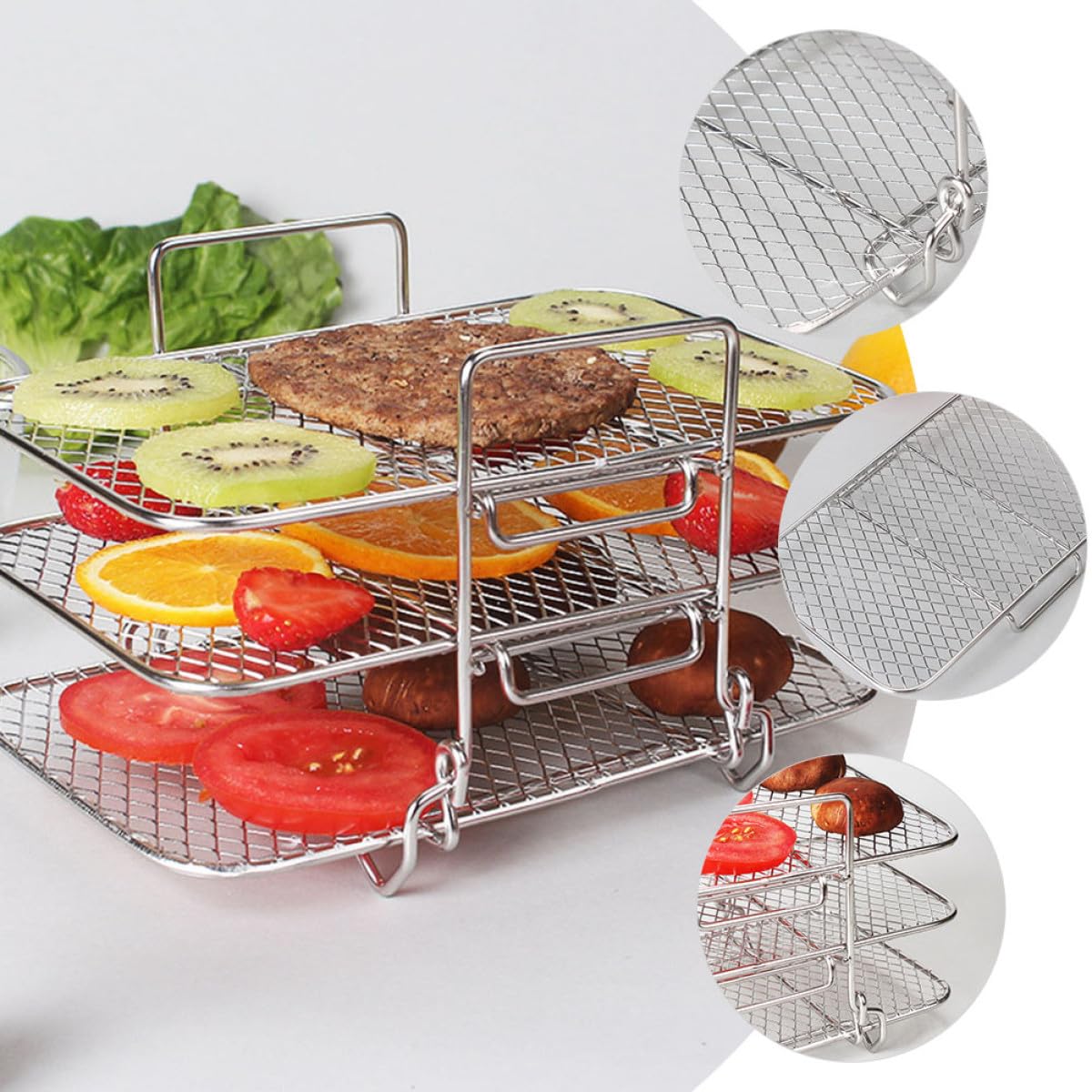 Alipis Rejilla para Freidora de Aire de 3 Niveles Apilables Acero Inoxidable 304 Resistente Accesorio para Horno Eléctrico y Barbacoa Desmontable y Compatible para Cocinar y