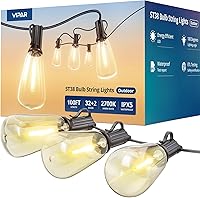 VIPAR 100FT LED Outdoor String Lights with 32 Shatterproof Edison Bulbs, IPX5 Waterproof Connectable Patio Lights for Backyard Porch Garden - Warm White, Black Wire
