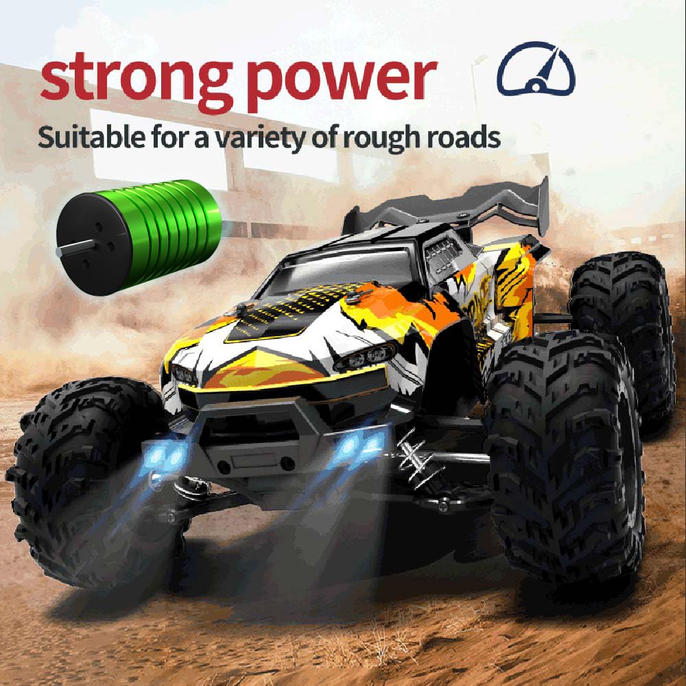 X-Verse 16102PRO zdalnie sterowany samochód z silnikiem bezszczotkowym, 1:16 4WD RC samochód terenowy, offroad, 70 km/h, samochód zabawkowy, prezent dla dorosłych, 3 baterie (żółty)