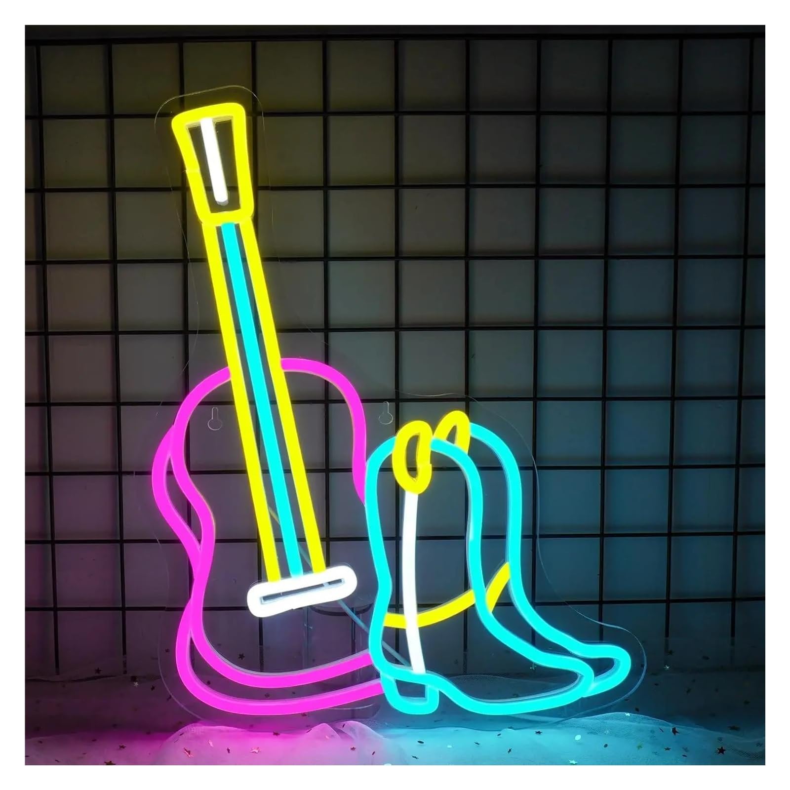 LEMST Signs Lamp Guitar Boots Neon Sign for Wall Decor Dimmable Light for Bedroom Parties Music Lover Birthday Bar Room Decoration USB Powered 32cmx40cm