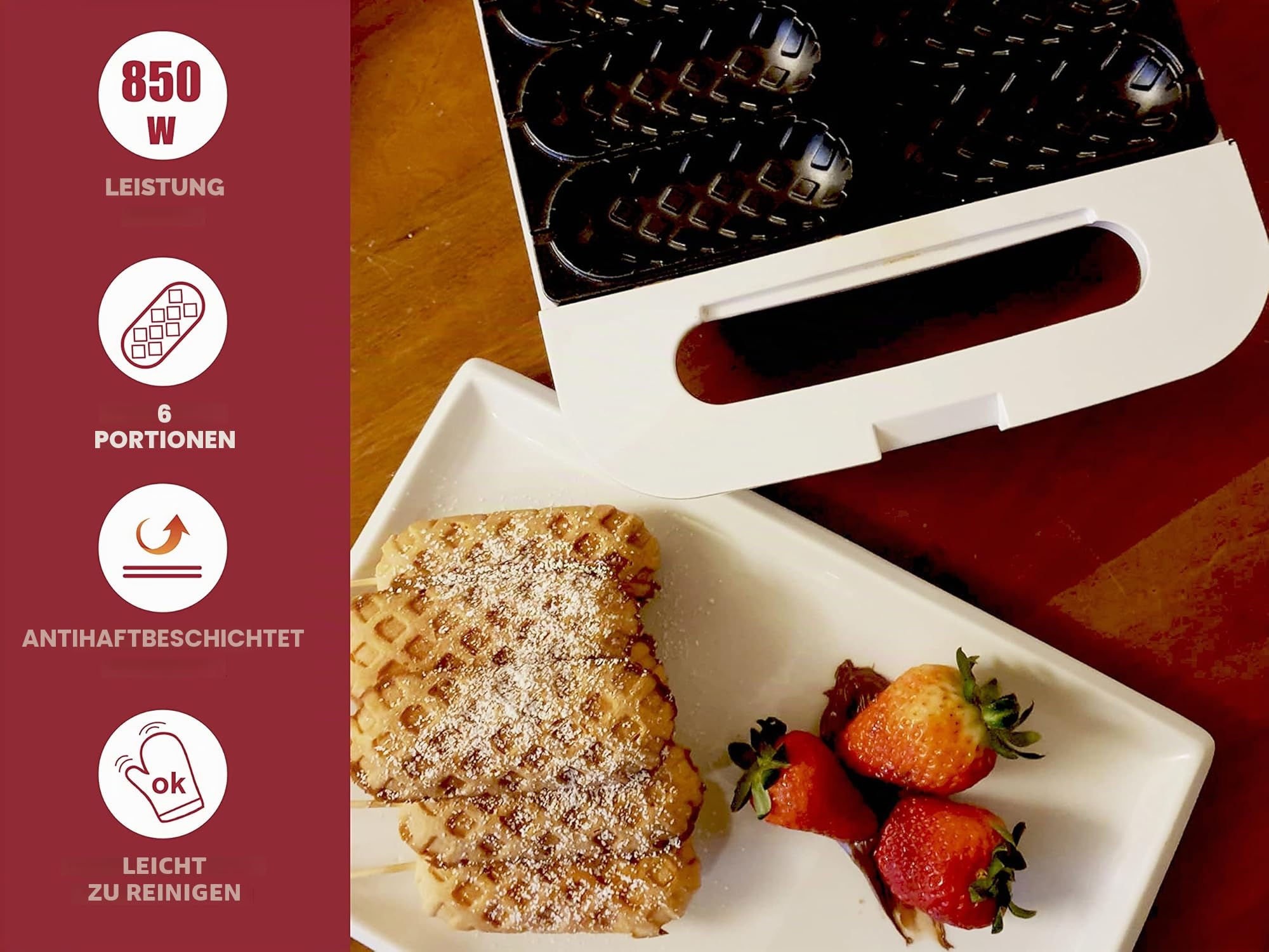 BEPER P101CUD100 Waffeleisen mit Stabform - Mini Waffeleisen für 6 Waffel in Minutenschnelle