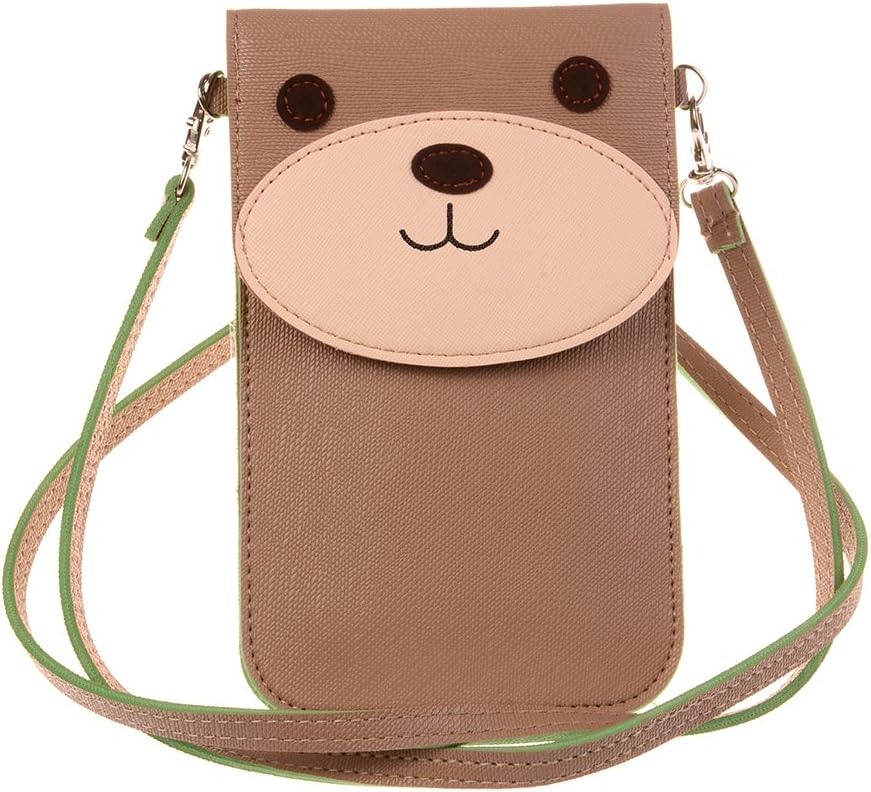 KISS GOLD(TM) Fresh Color Super Cute 3D Animal Pattern Mini Shoulder Bag Cellphone Pouch (Khaki-Bear)