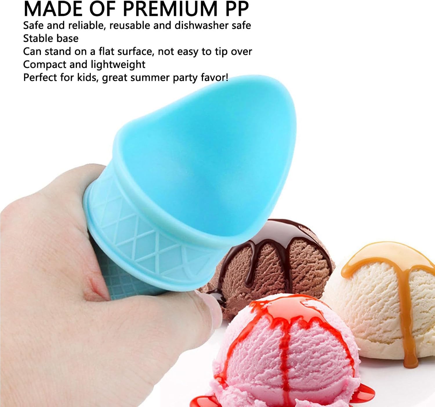 Ice Cream Cone Holder Set of 4 for Kids Fun Colorful Dessert Time Reusable Mini Scoops in Pink Blue 3.9in image 2