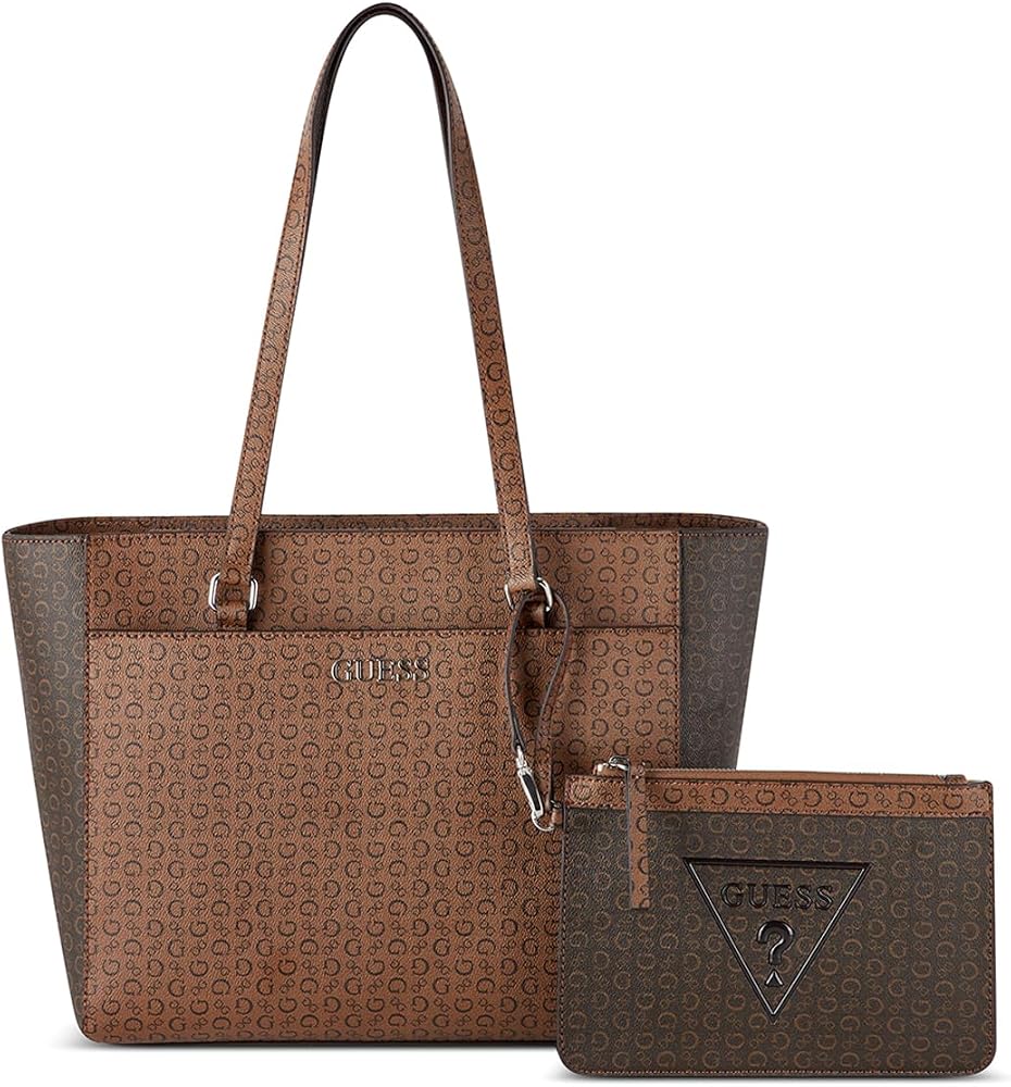 Buy Guess Cocoa Multi Printed Delphine Tote Bag With Pouch at 