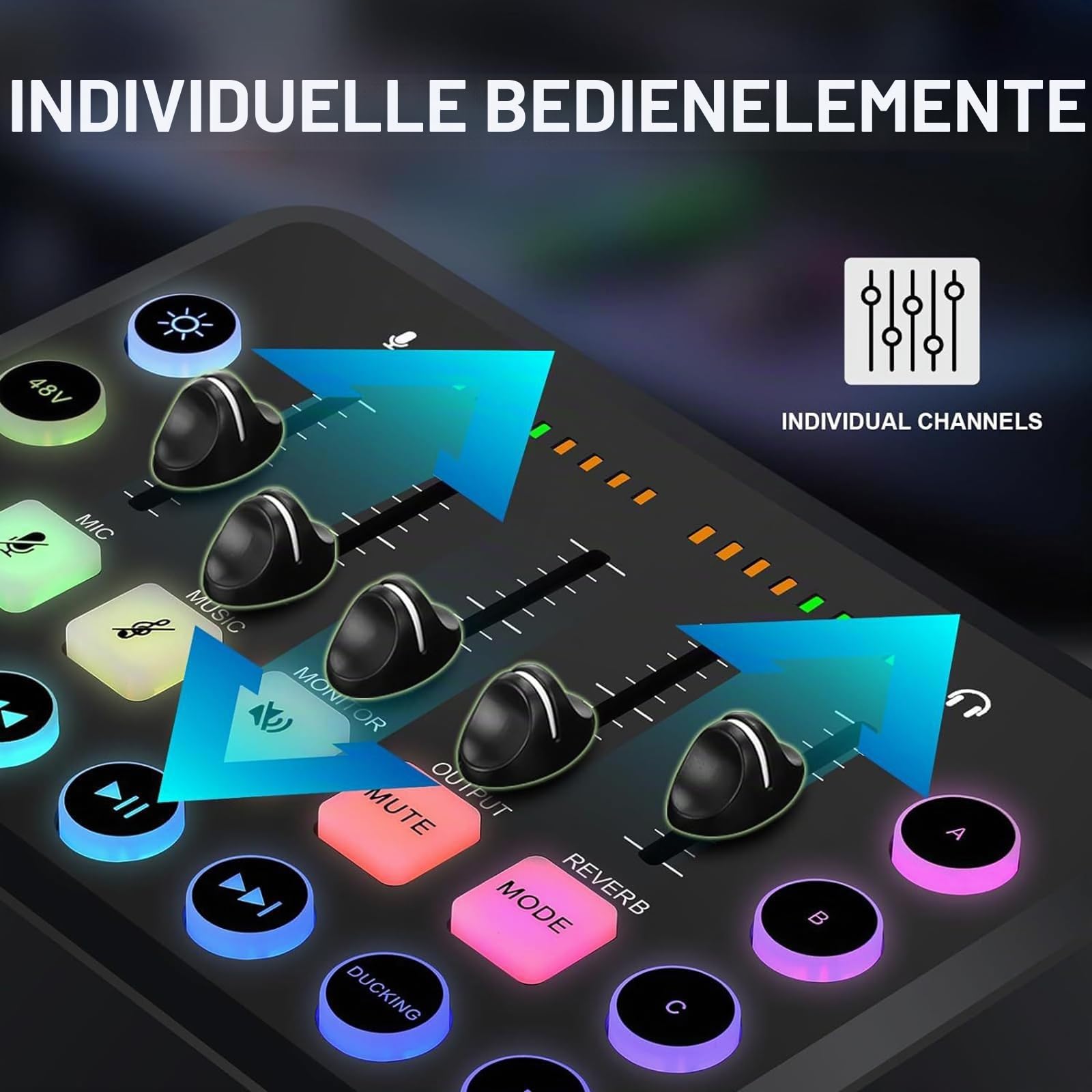 NEWFUN Audio Mixer, Soundboard, Mischpult für pc,Inklusive Audiomixer und BM800-Mikrofon, RGB-PC-Mixer für Streaming, DIY-Soundeffekte, Lautstärkeregler für Podcasting, Aufnahmen und Gesang