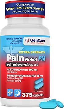 GenCare Extra Strength Acetaminophen PM 500 mg (375 Tablets) | Ultimate Pain Relief & Sleep Support for Adults | Quick Acting & Non Habit Forming Headache Relief | Eases Aches & Joint Discomfort