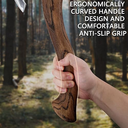 Miniatura 10 de THRWCLUB Hacha de 15.1 pulgadas, hacha de campamento con funda de cuero, acero al carbono 1065 y mango de haya, hacha de supervivencia para cortar