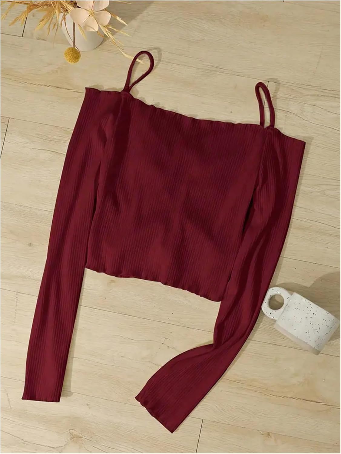 Women's Off The Shoulder Ruched Crop Tops Long Sleeve Slim Fit T Shirts - Image 5