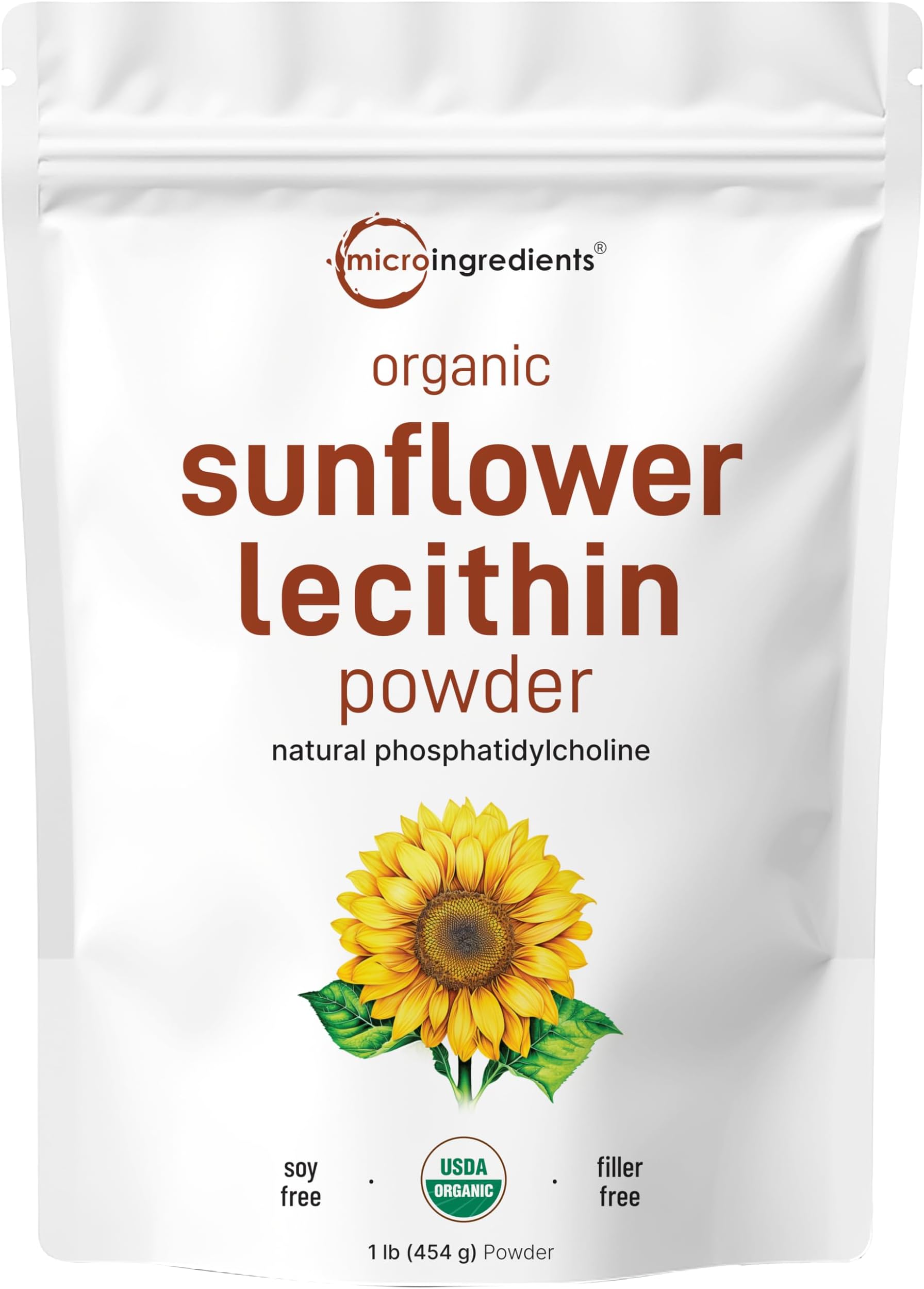 Organic Sunflower Lecithin Powder, 1 Pound, Sustainable Farmed, Cold Pressed, Rich in Phosphatidyl Choline and Protein, Making Liposomal Vitamin C, Lactation Supplement, Non-GMO