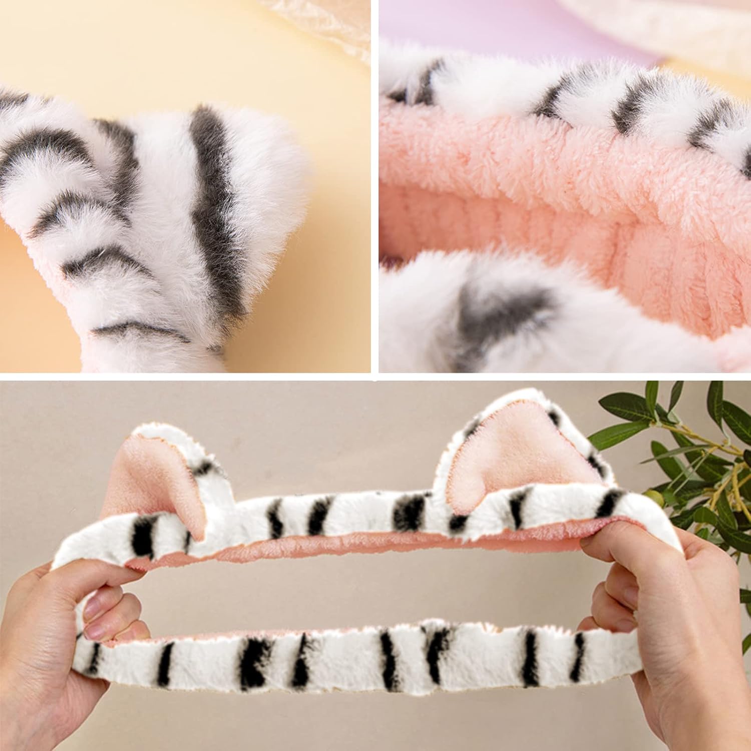 AEGYPIUS Face Wash Headband & Wristband Set - 3 Pcs Spa Headband & Wristband Set with Tiger Ears image 5