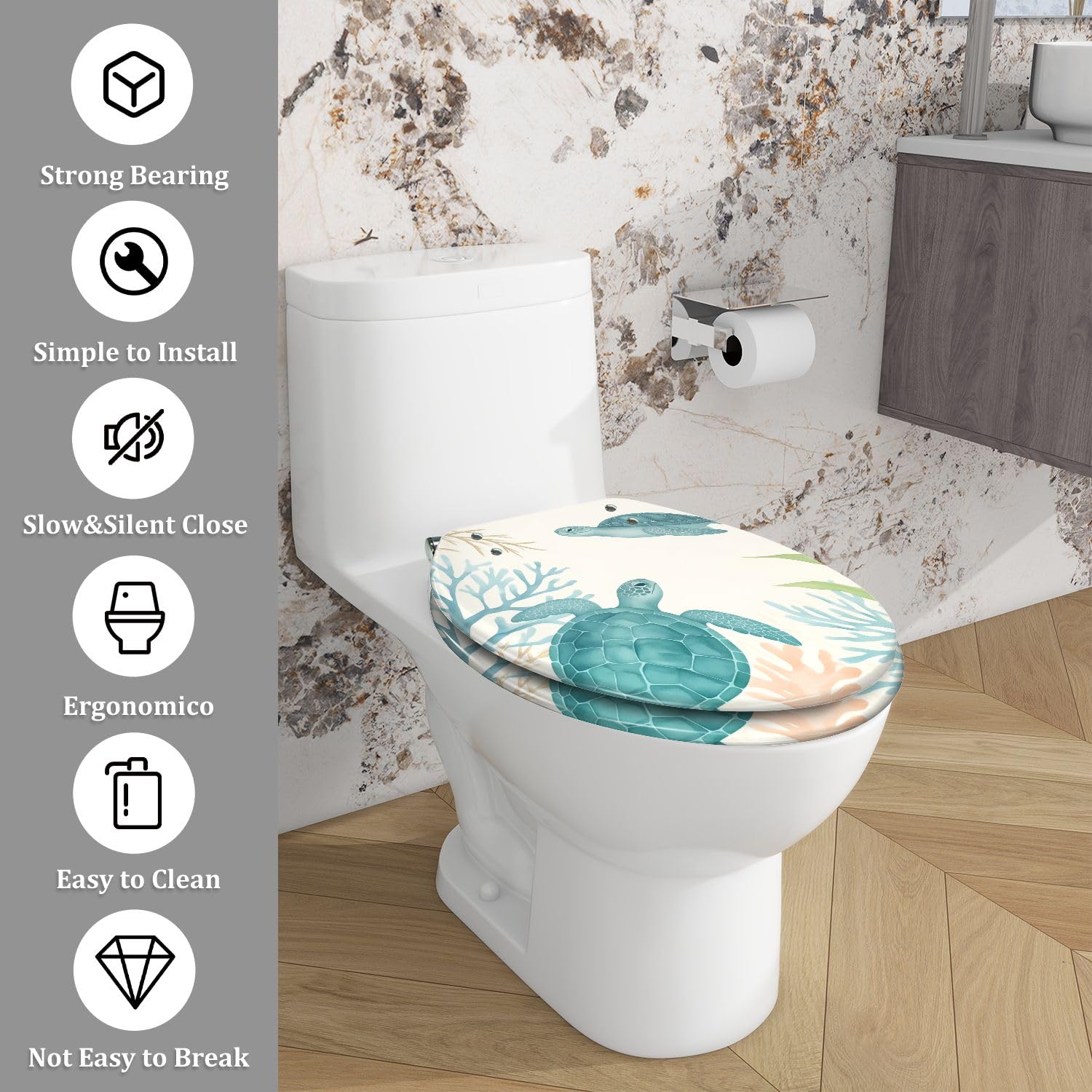 Asiento de inodoro alargado de resina para baño