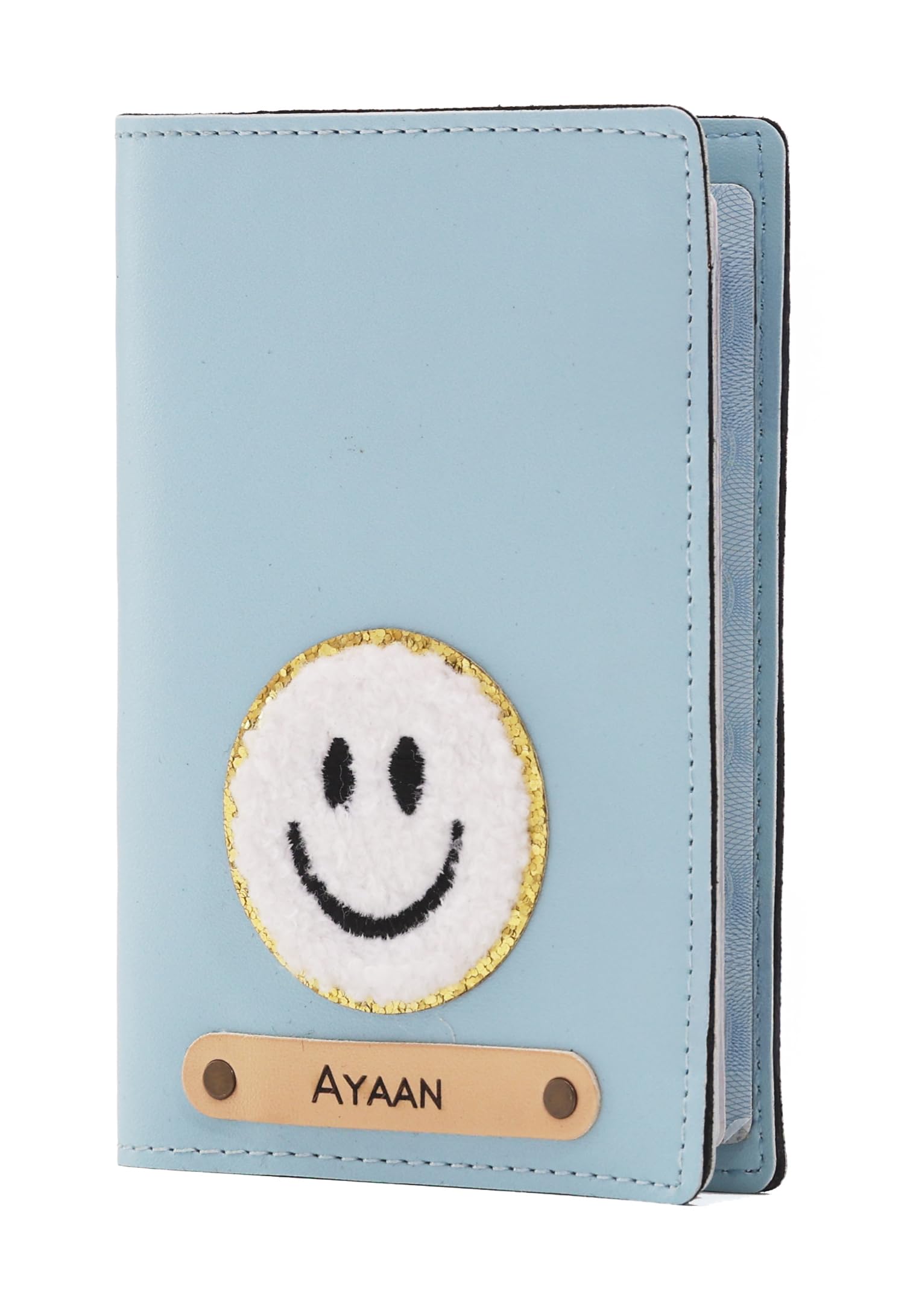 Personalised Name & Embroidery Patch Leather Passport Holder for Men & Women (Mintgreen) | Gifts for Women| Gift for Man|Passport Cover for Men| Passport Cover for Women (Babyblue)-image-1
