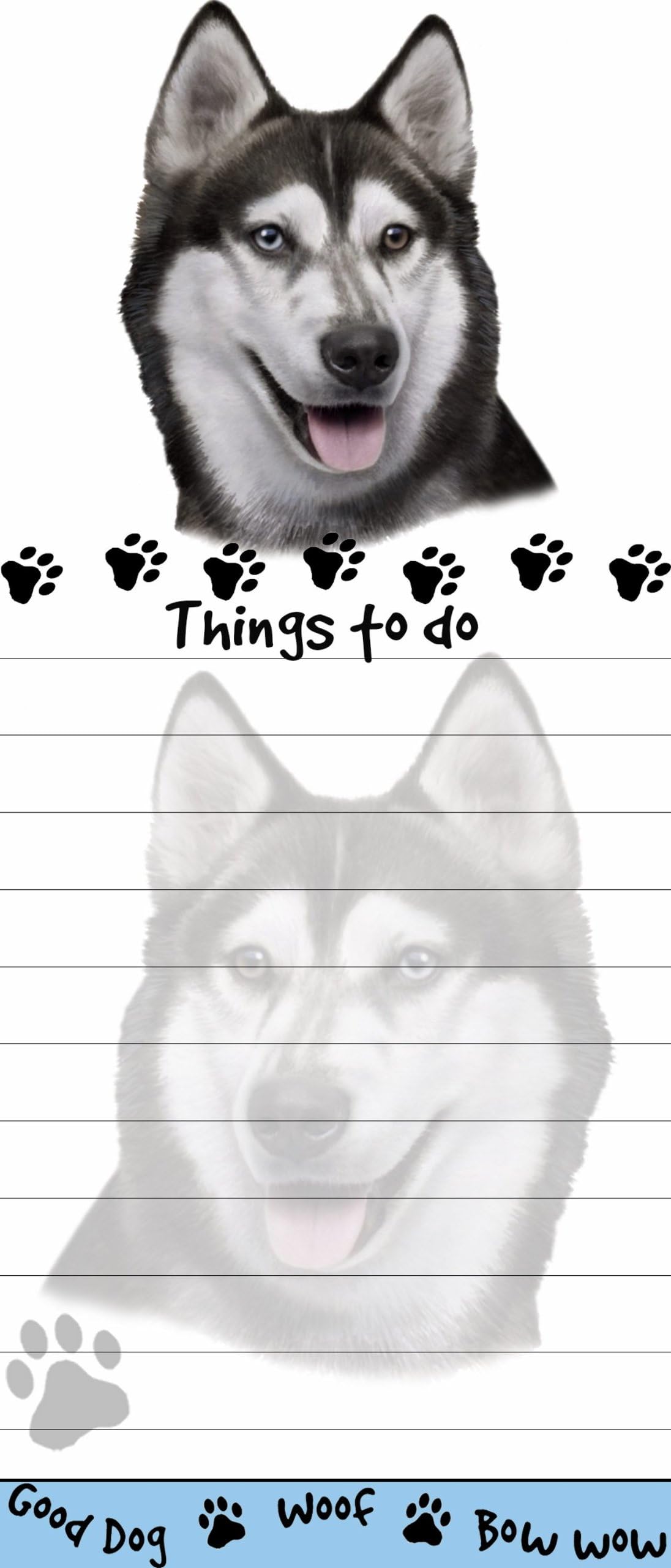 "Siberian Husky Magnetic List Pads" Uniquely Shaped Sticky Notepad Measures 8.5 by 3.5 Inches