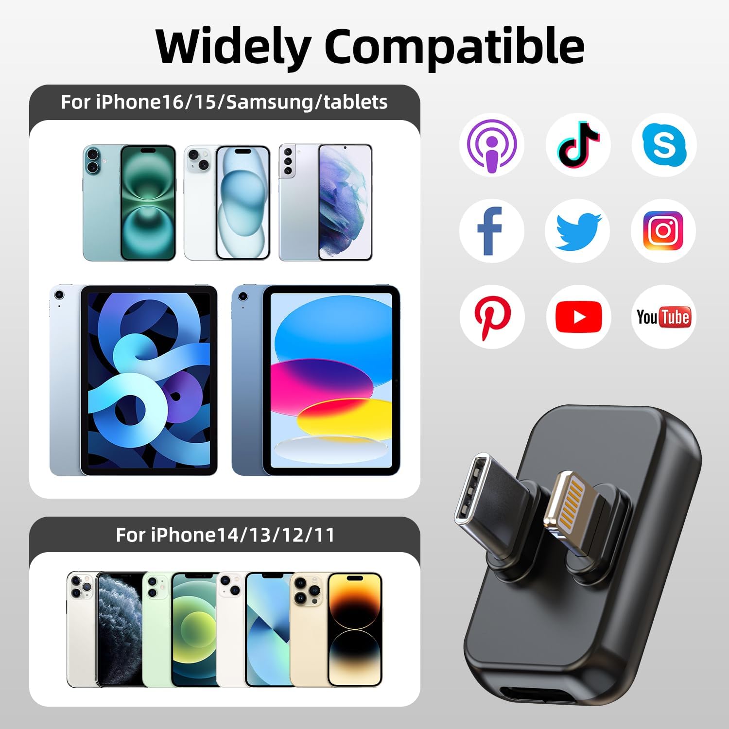 Wireless Lavalier Microphone for iPhone iPad Android - Clip On Mic with Charging Case, 24H Battery Life, Noise Reduction, Lapel Microphone for Video Recording