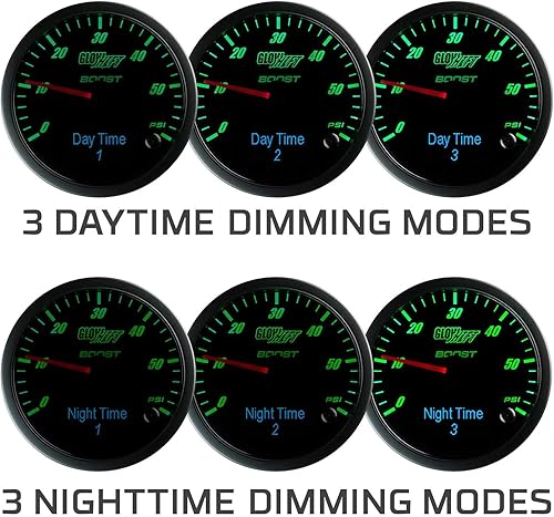 Miniatura 7 de GlowShift Kit de medidor EGT de temperatura de escape analógico 3 en 1 de 1500 F con aumento digital de 60 PSI y temperatura de 300 F - Incluye