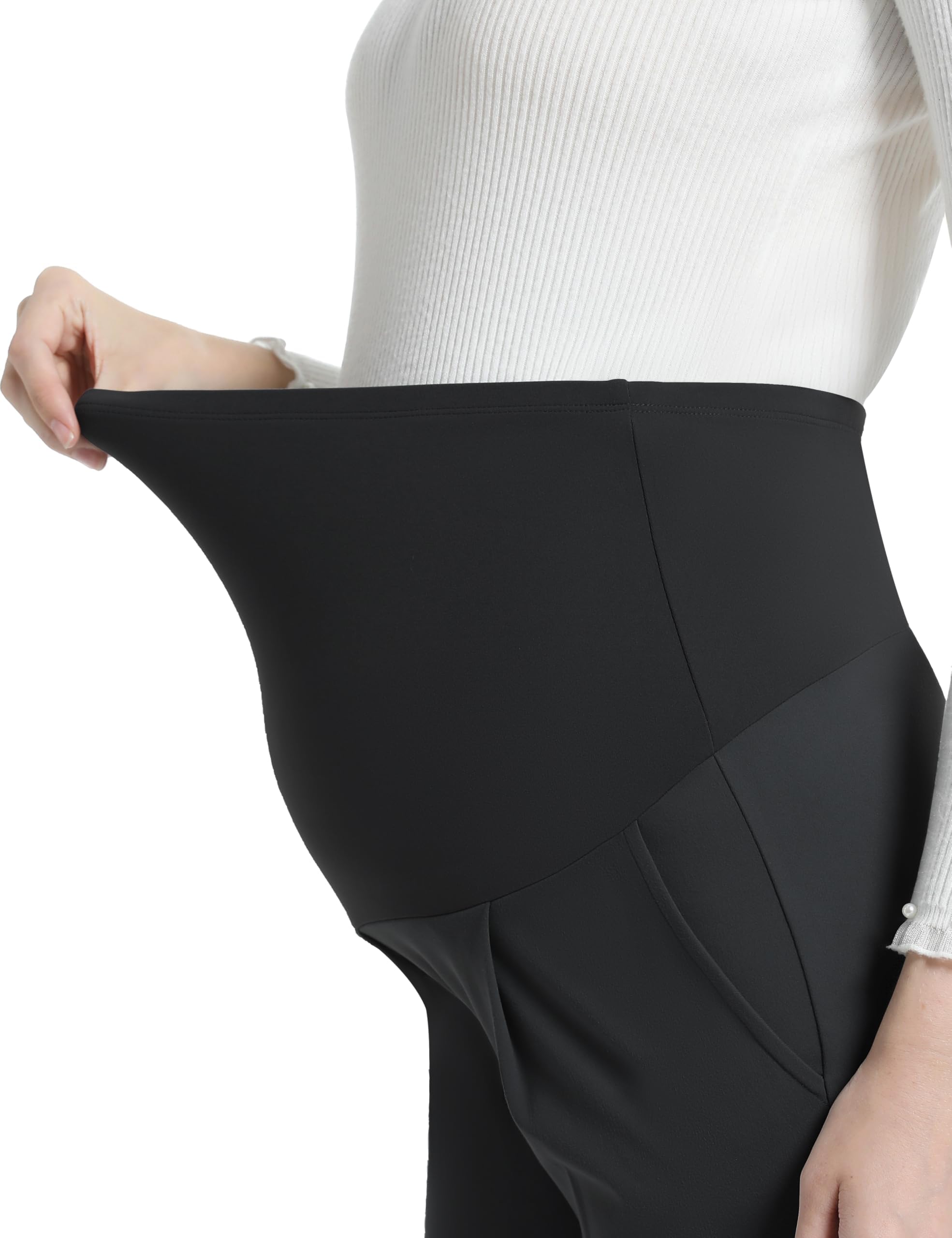 Pantalon Grossesse Femme Jambes Larges Bureau | Taille Haute, Extensible, Avec Poches, Maternité, Travail, Maison