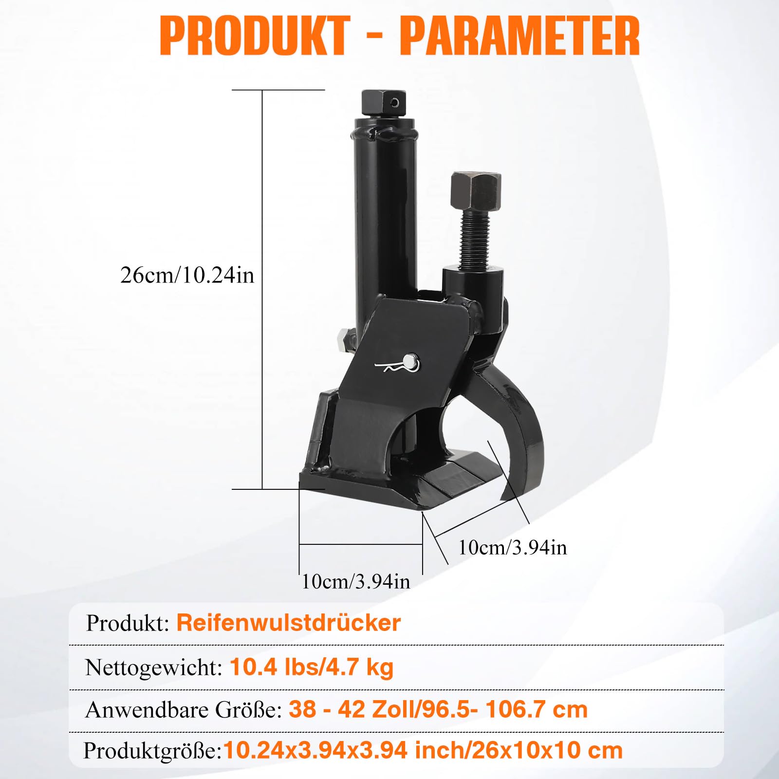Reifenmontiergerät Reifenwechsler 96,5–106,7 cm, Reifenmontagegerät aus Stahl Reifenmontiermaschine Reifenwechseln Werkzeug Manueller Reifenwulstabdrücker Reifenwulstklemme 260x100x100 mm