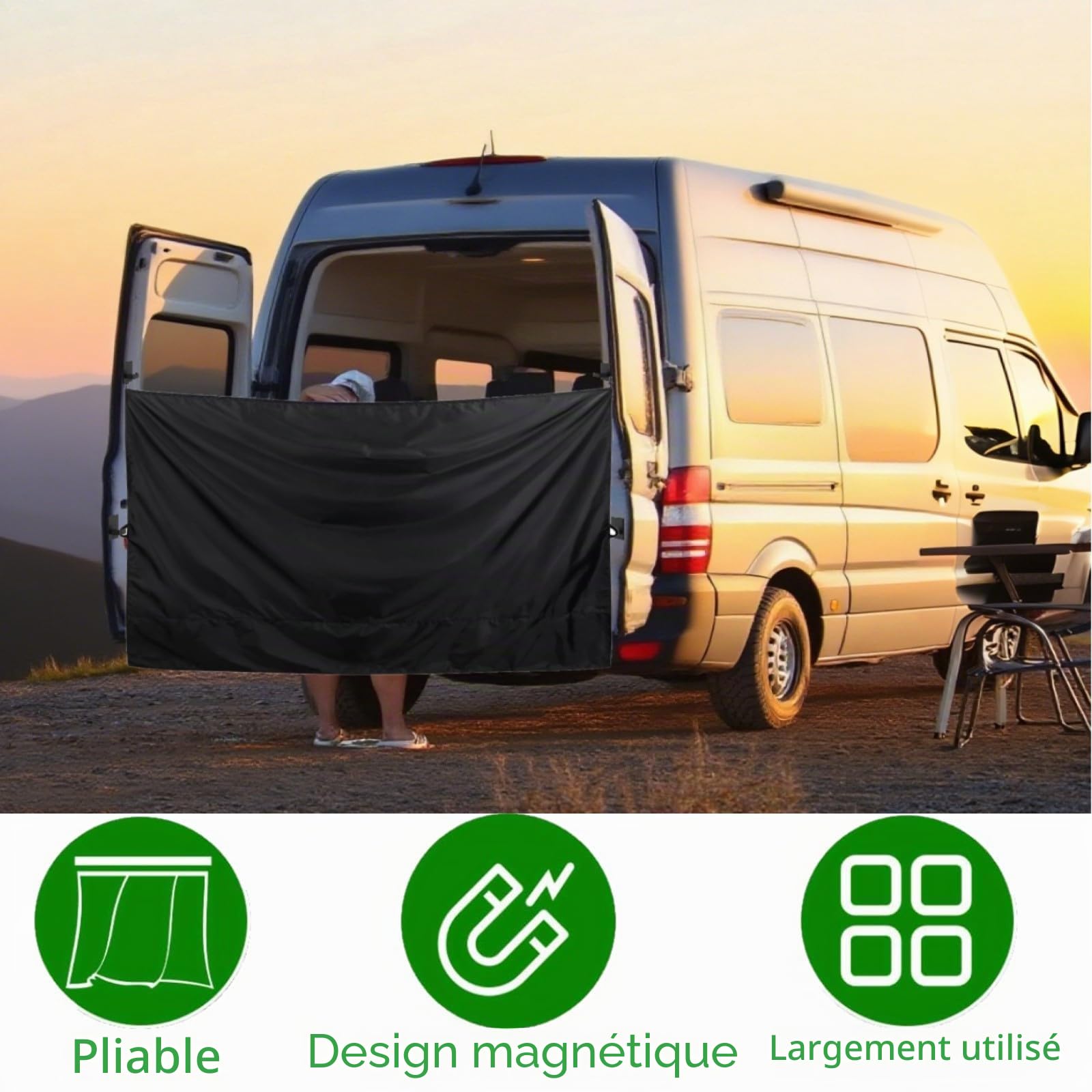 Rideau de Douche réglable pour Porte arrière, 220x145cm / 86x57 Pouces avec Crochet magnétique pour VW T5, T6, Sprinter, Ford, Transit, F-Iat, Ducato