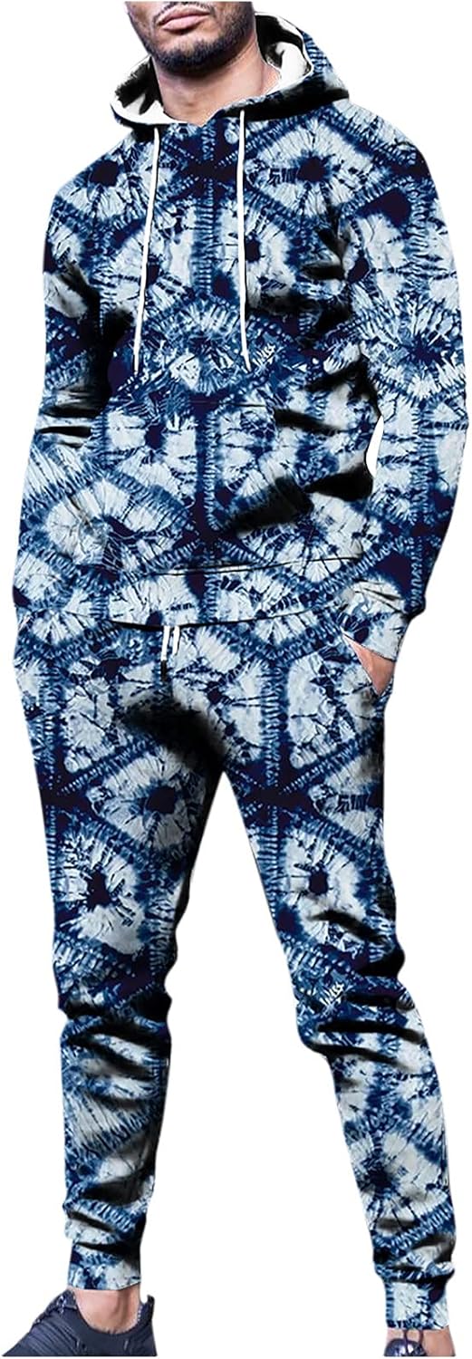 Outfits for Men 2 Piece Sets Casual - Fashion Long-Sleeve Tracksuit Blouse Hoodies+Tie-Dye Trousers Sport Leisure Sweatsuit : Toys & Games