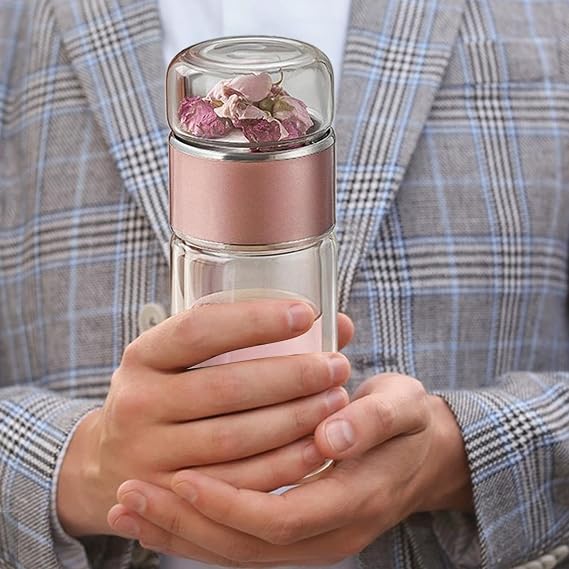 infusifie Tea Bottle, Smart Tea Maker, Double-Layer Insulation Glass Tea Infuser Bottle, Tea Tumbler Mug with Infuser for Loose Tea