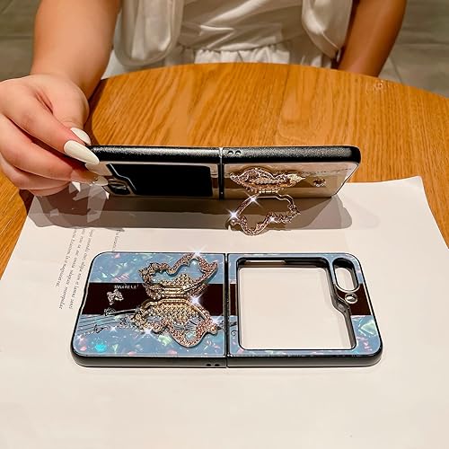 Miniatura 4 de Omio - Funda diseñada para Samsung Galaxy Z Flip 5 con soporte, bonito diseño de mariposa 3D con purpurina brillante, diseño de mariposa 3D, TPU
