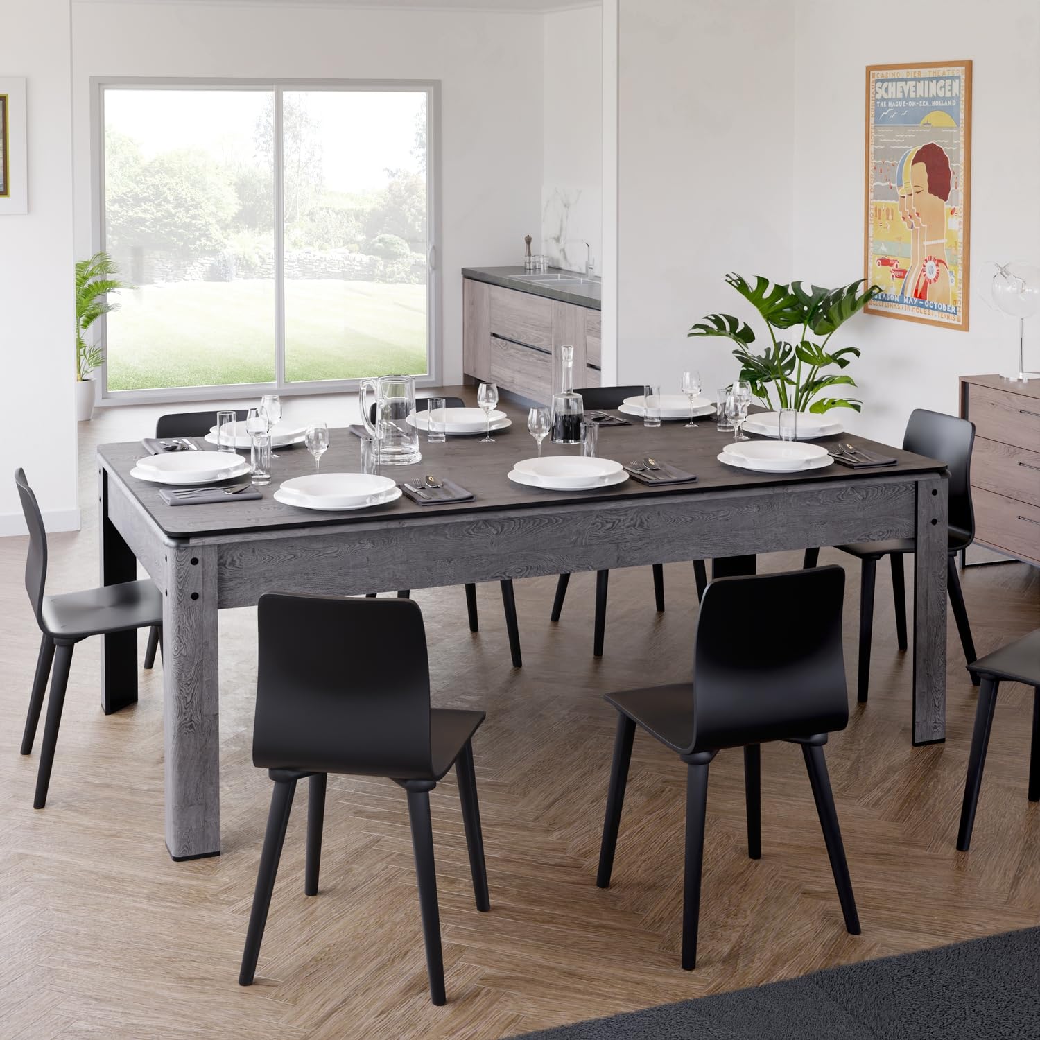 Billard Américain Harmony 6Ft - 206,5 x 116,5 x 80 cm avec Accessoires et Plateau dînatoire - Gris et Tapis Bleu