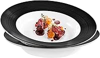 Vista 1 de Juego de 2 platos poco profundos de 10 onzas, porcelana blanca con borde ancho en relieve, adecuados para sopa, espaguetis, pasta, ensalada, 8.875
