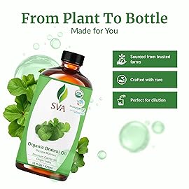 SVA Brahmi Oil Organic - 16 Fl Oz - 100% Natural Cold Pressed Organic Brahmi- for Face, Skin Care, Hair Care, Scalp Massage & Body Massage - Carrier Oil
