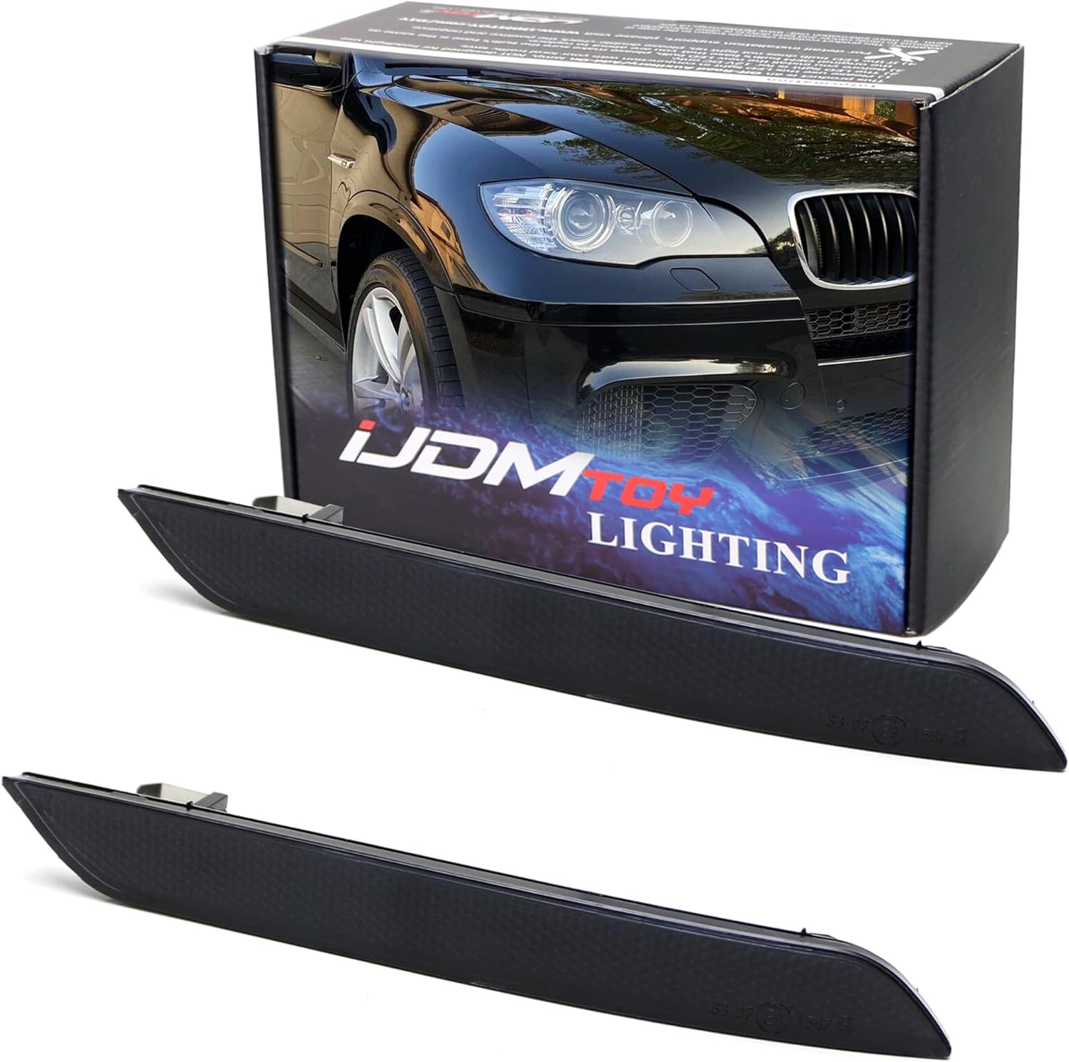 iJDMTOY Euro Smoked Lens Front Bumper Side Marker Reflector Lamps Compatible With 2008-2014 BMW E71 X6, 2010-2013 BMW E70 X5M, Replace OEM Amber Sidemarker Lamps