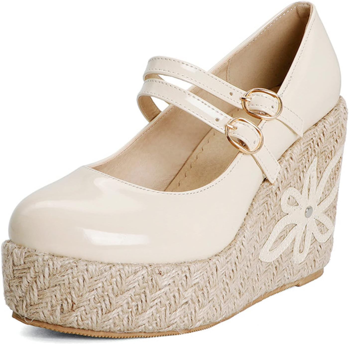 RHOMEIE Ankle Strap Round Toe Mary Jane of Womens,Non-Slip Wedges Dress Shoes for Daily Work Outdoor Shoes