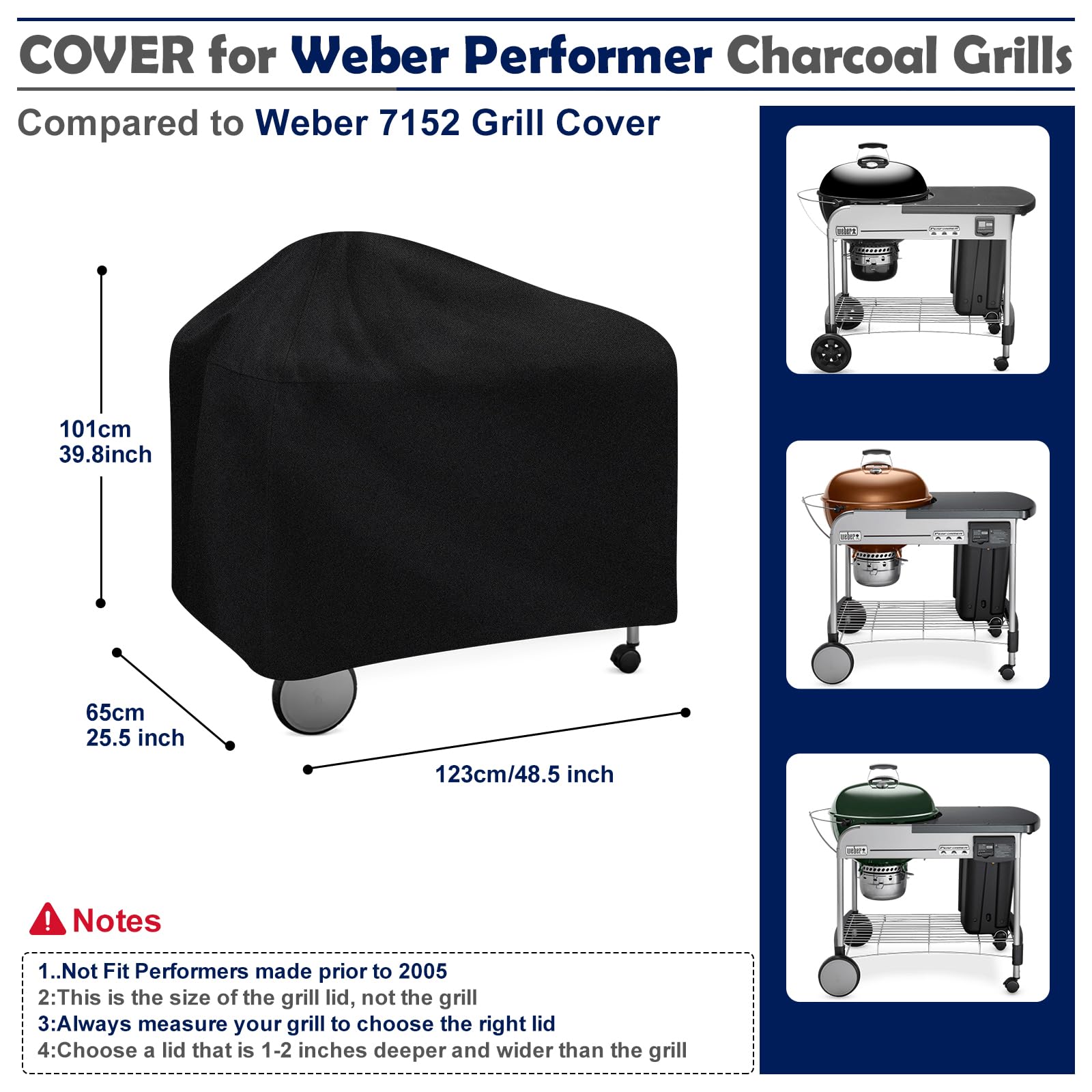 Housse de Barbecue 7152 pour Barbecue Weber Performer Deluxe Charbon, Housse de Barbecue Robuste de 55,9 cm pour barbecues au Charbon Weber Performer - Étanche