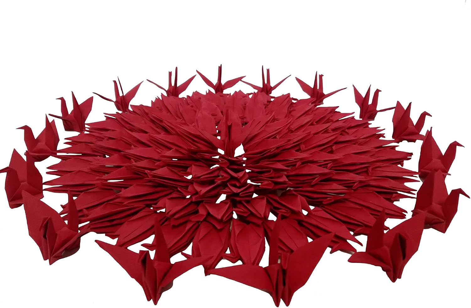 Kingsnow 100 PCS Red Origami Paper Crane Folded Hand-Made DIY Crane for Wedding Party Baby Shower Background Decoration, Symbol of Love, Happiness, Good luck
