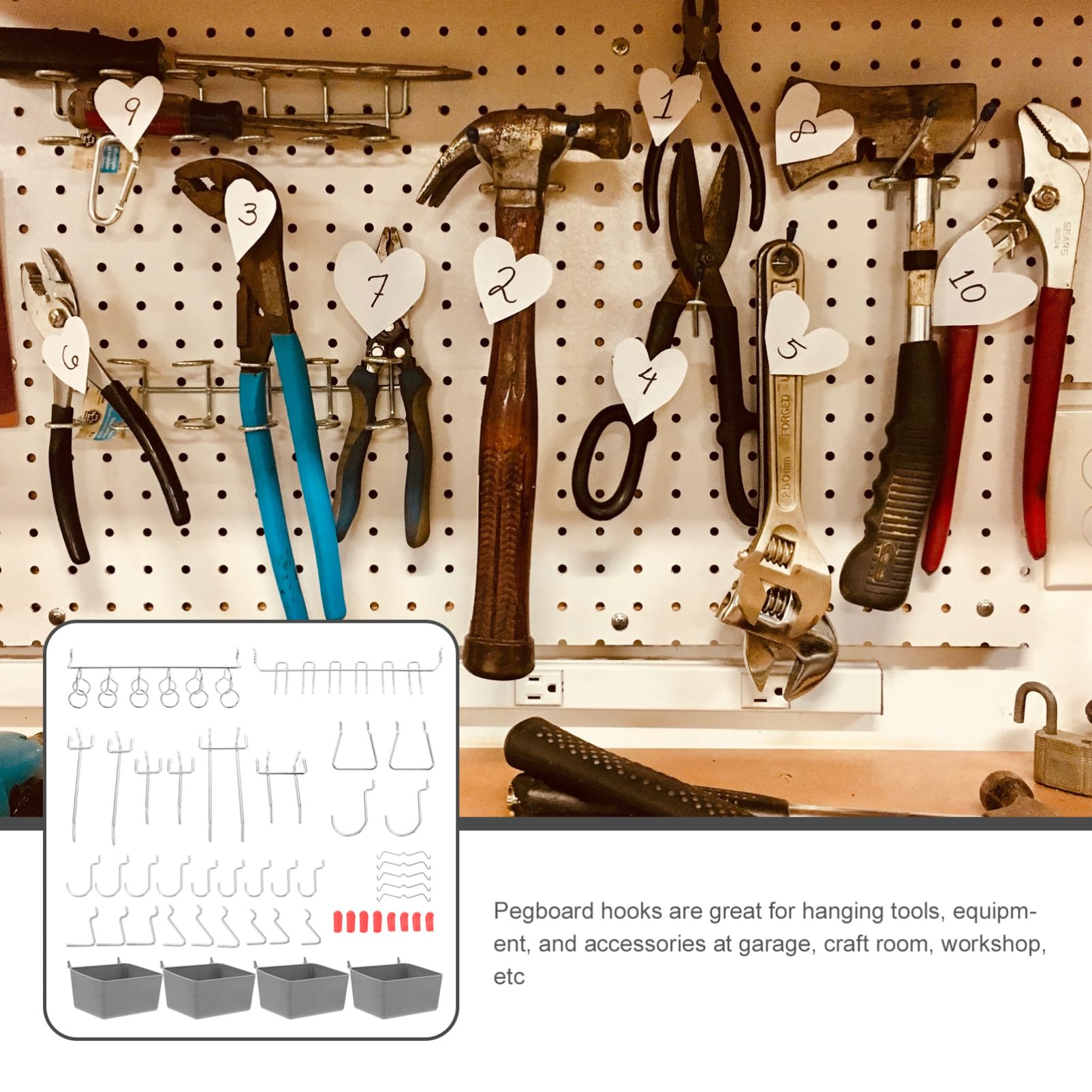 114stücke Teiliges Pegboard-haken Und Aufbewahrungsbehältern Für Garage Und Bastelräume Vielseitige Aufbewahrungslösung Für Ordnung Und Übersicht