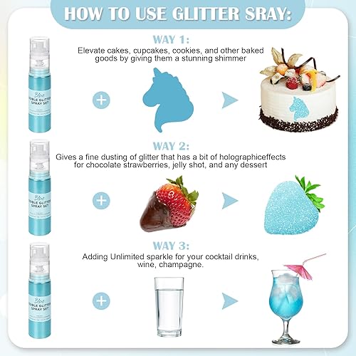 Miniatura 4 de Juego de aerosol comestible con purpurina para bebidas, cerveza, cóctel, fondant, cupcakes, fresas, chocolates, decoraciones de pasteles, colorante