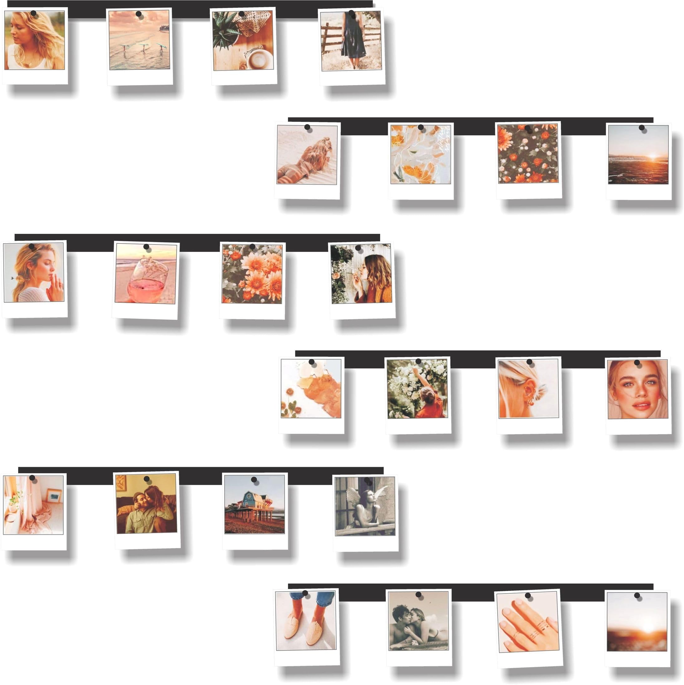 Hanging Photo Display with Pins - Polaroid Picture Holder and Photo Hanger - Picture Holder for Wall - Wall Decor - 6 Metal Sculptural Frames and 24 Push Pin Magnets - Creative Hanging Board - Self Adhesive