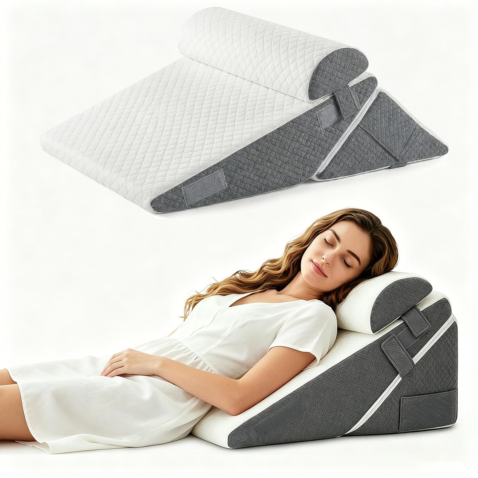 Orthopädische Keilkissen 3er-Set, Höhenverstellbar 9''/12'', für Reflux-Linderung, Rückenunterstützung, Lesekissen für Bett und Sofa