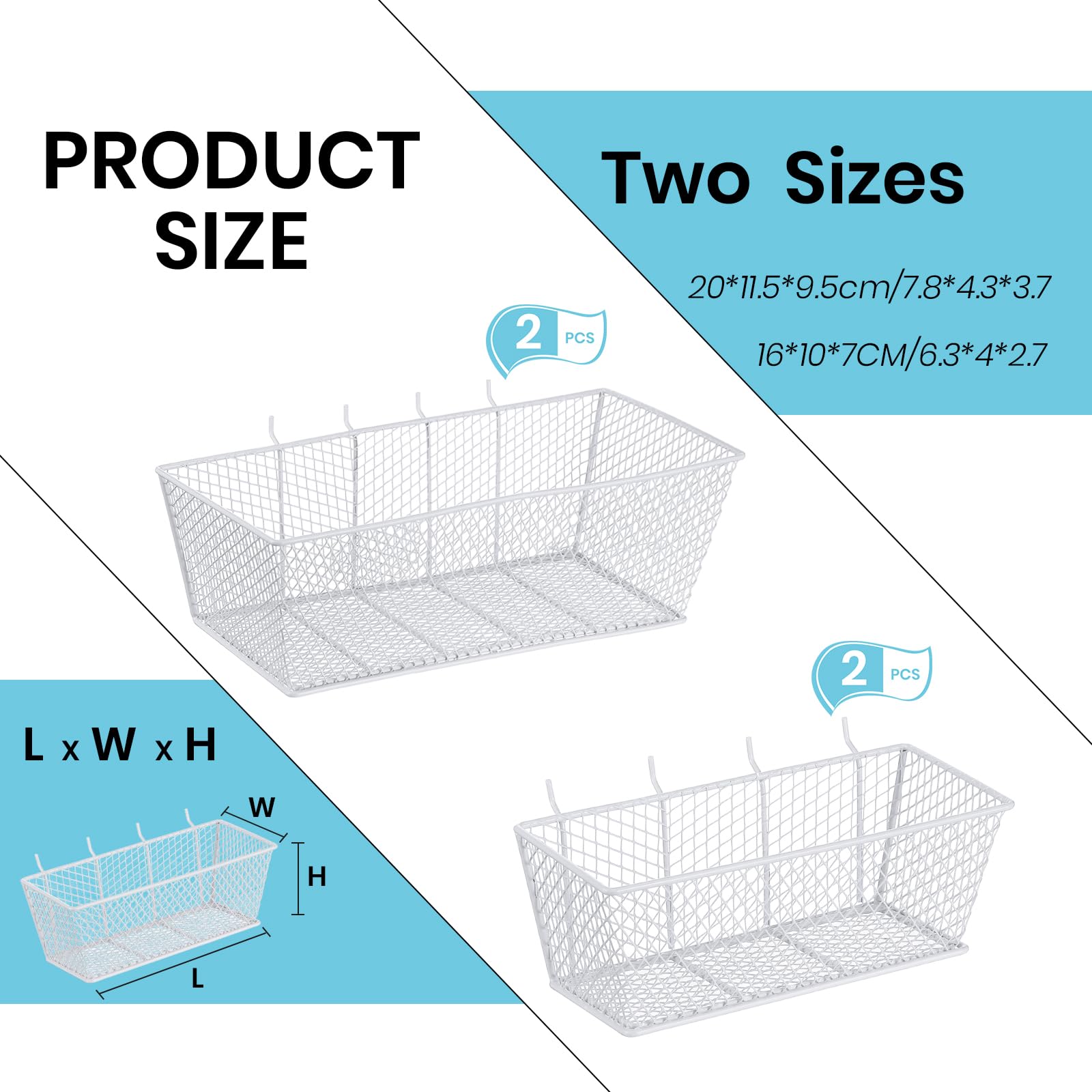 Sieral Stecktafel-Körbe, Metalldraht, Regalkörbe, Stecktafel-Organizer, Zubehör, Wandhalterung, Organizer, Aufsätze für Garage, Werkbank, verschiedene Werkzeugzubehör, 2 Größen (weiß, klein, mittel),