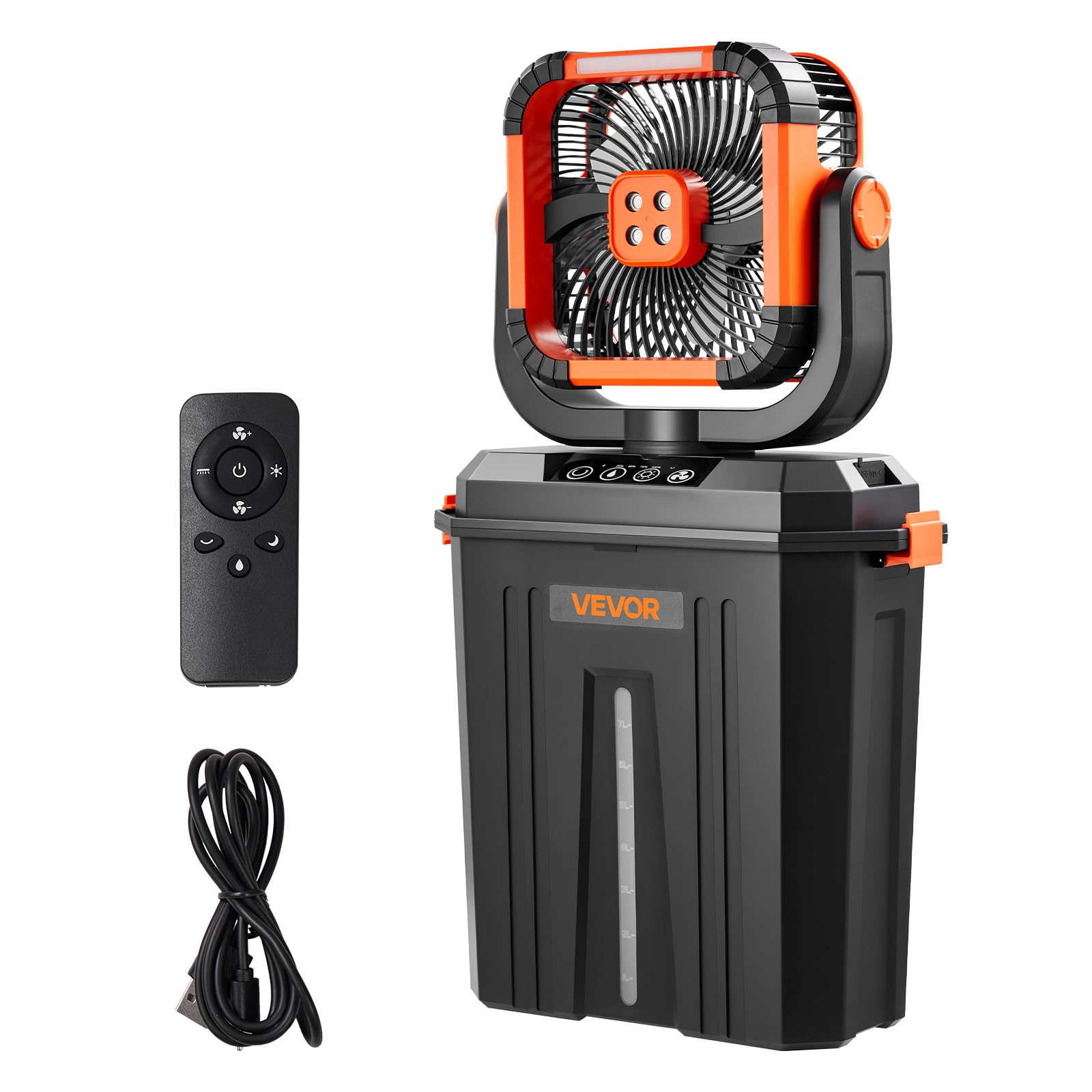 VEVOR Ventilador Nebulizador de Agua Motor de 2400 RPM, Ventilador Humidificador con Tanque de Agua de 12 L, Batería de 20.000 mAh, 4 Velocidades de Viento, 3 Modos de Iluminación, para Camping