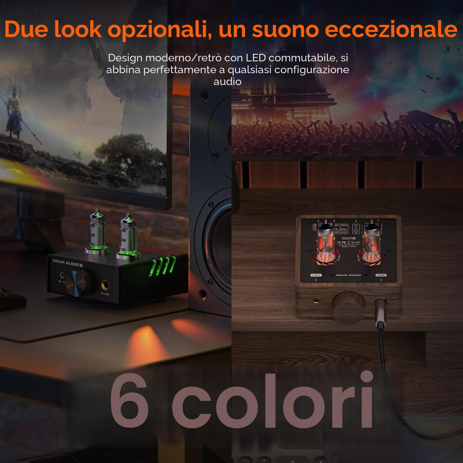Douk Audio Mini amplificatore per cuffie da desktop stereo stereo con presa da 4,4/6,35 mm (legno di noce)