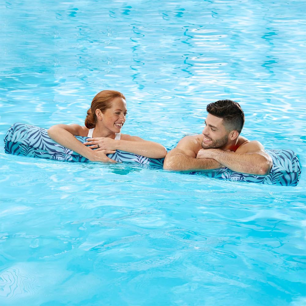 Aqua Oversized Aufblasbare Poolnudel - 2 Pack - Soft Mesh Jumbo Nudel Pool Float - Blau/Weiß Farn
