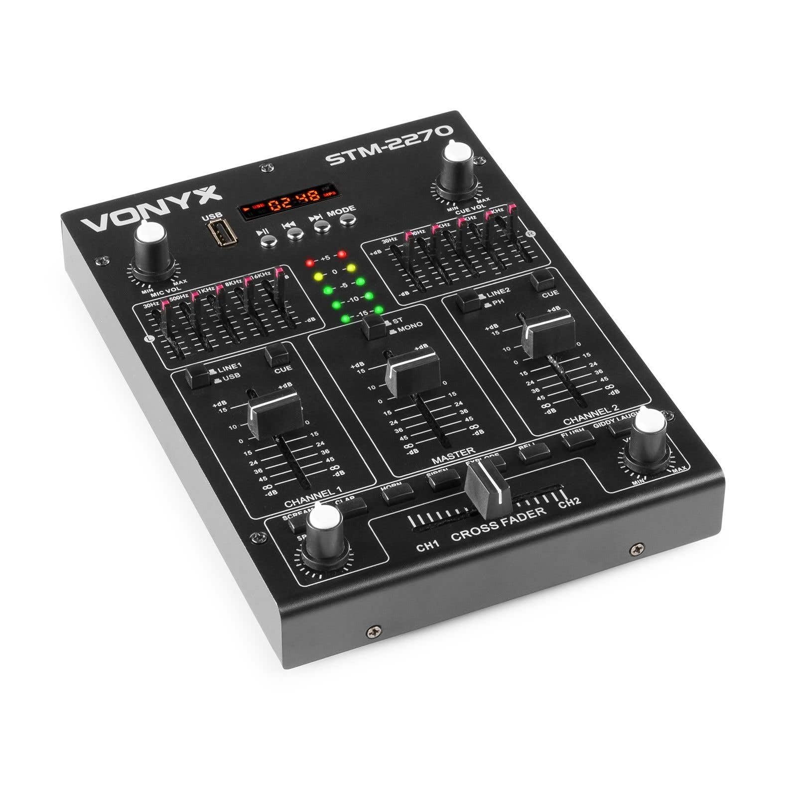 Vonyx STM2270 - Mixer DJ a 2 canali Bluetooth, mixer audio con lettore MP3 USB, controller DJ con effetti, crossfader, collegamento microfono, funzione talker, DJ, musicista, club, bar, gastro