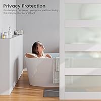 Vista 3 de Puerta de granero de vidrio de 28'' x 84'' y kit de herrajes de níquel cepillado de 5 pies incluido, losa de puerta de granero blanca de MDF