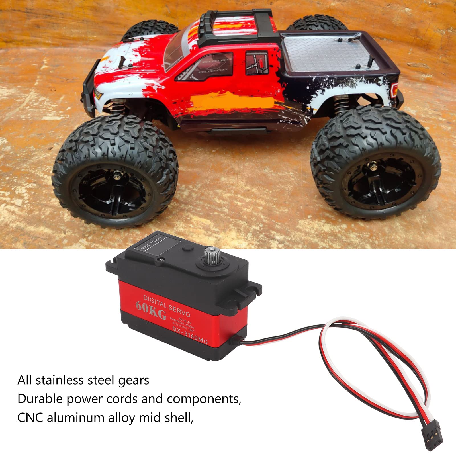Servo digitale ad alta coppia da 60 kg, servo RC impermeabile ad alta tensione da 8,4 V, ingranaggio completamente in metallo, per auto telecomandate, barche, aeroplani, co