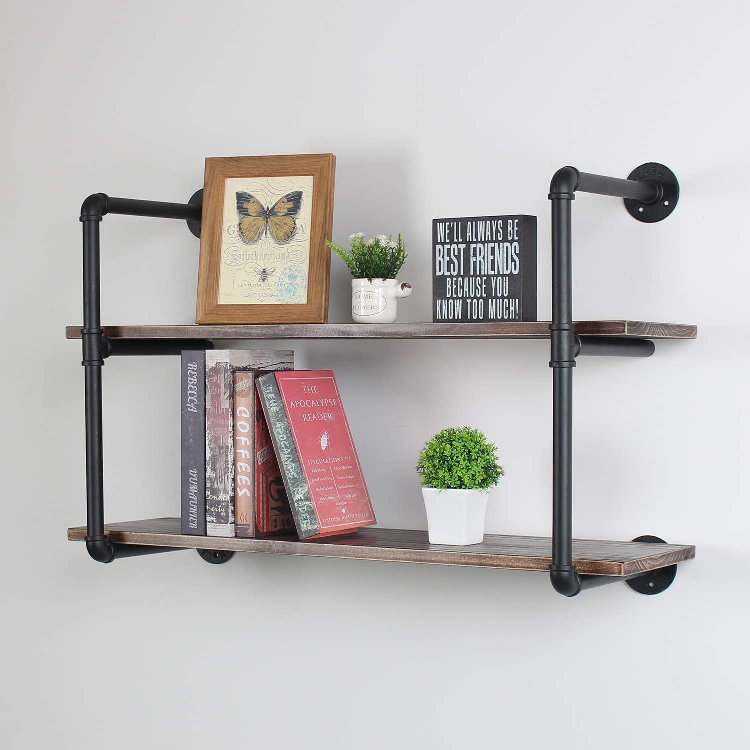 Rеvіеw Dіѕсоunt TOKIKA Rustic Floating Shelves with Wooden Shelves,2 Tiers Industrial Wall Shelf,Bookcase Wall Mounted,Iron Pipe Hung Bookshelf,DIY Storage Book Shelving,Display Rack(36 inch)