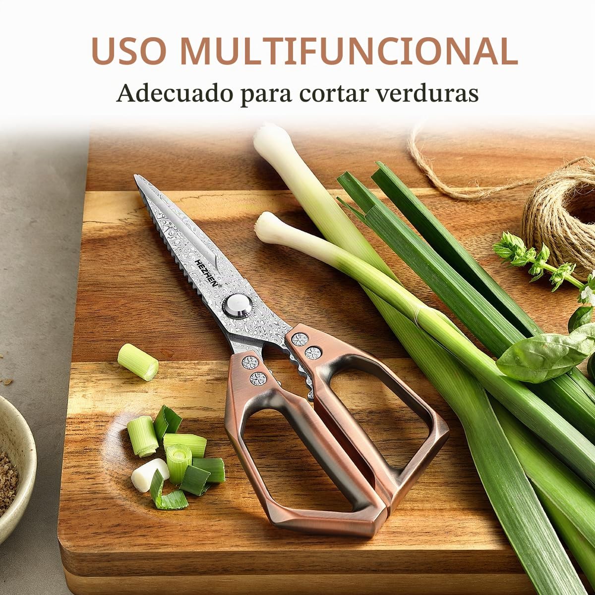 HEZHEN Tijeras de Cocina Damasco, Profesionales Multifunción con Corte de Sierra y Mango de Aleación de Aluminio